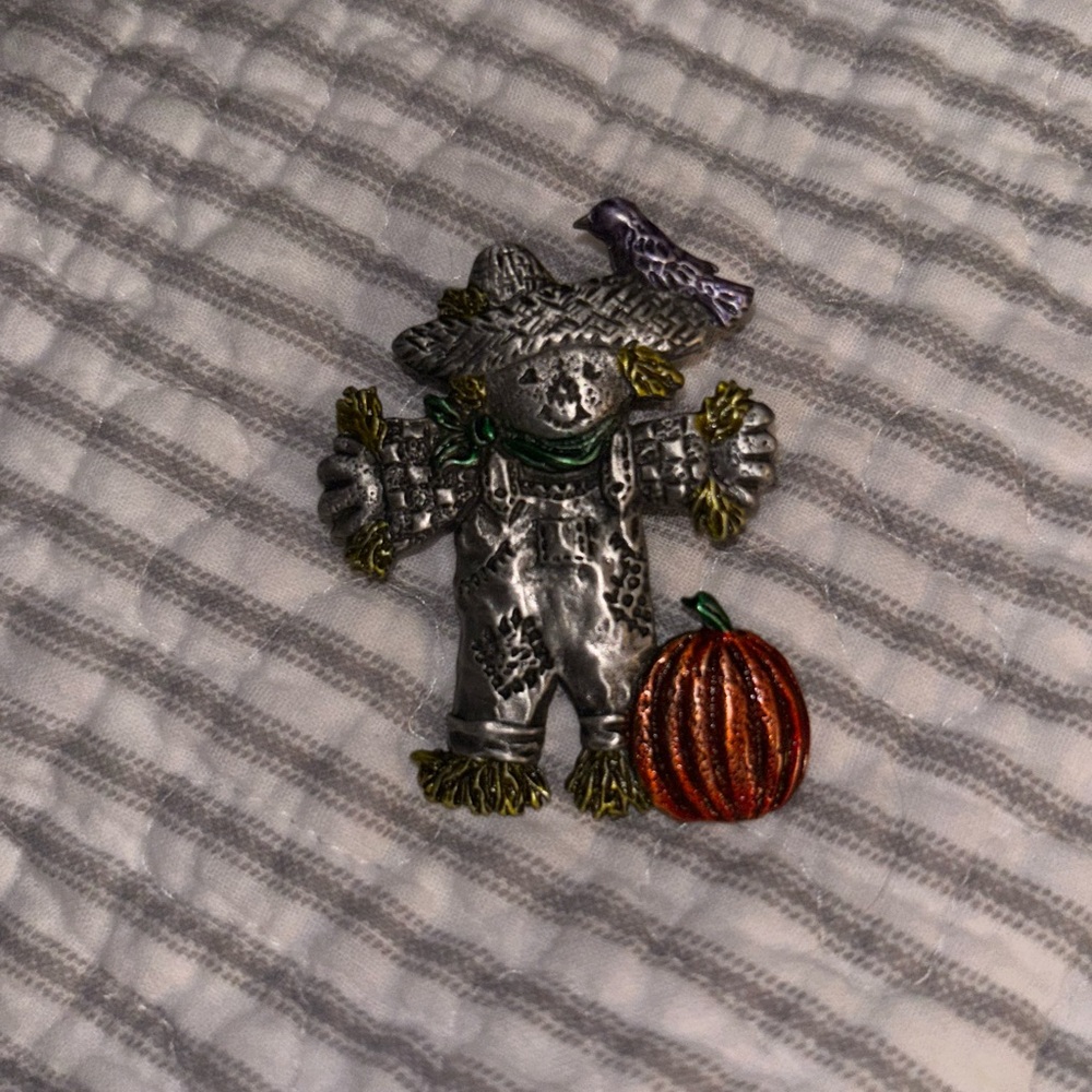 Scarecrow and Pumpkin Brooch